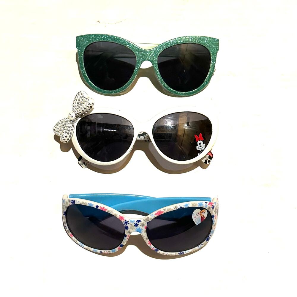 Girls Sunglasses Lot of 3 Disney Frozen Elsa Minnie Mouse Green Floral Shades